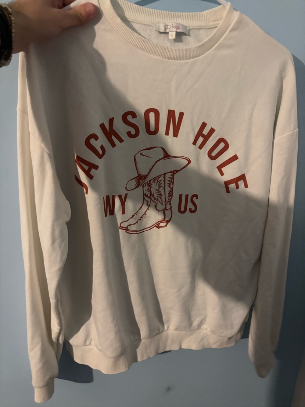 Jackson Hole Graphic Sweatshirt in Cream with Rust Print size small